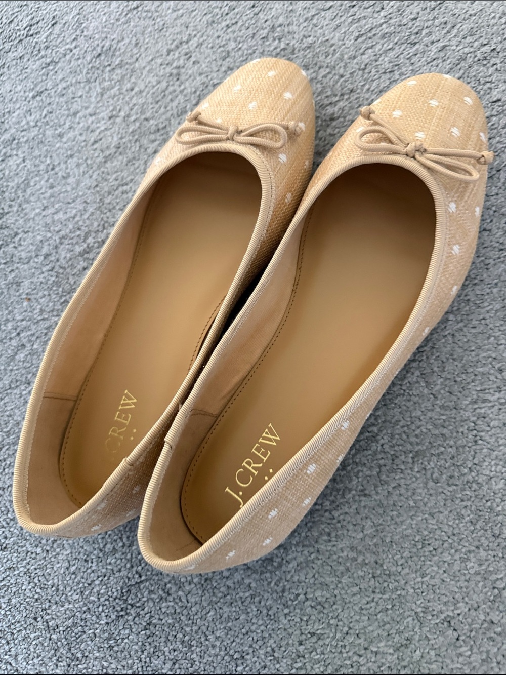Never-Worn J. Crew Raffia Polka Dot Bow Ballet Flats